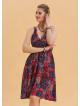 V Neck Robe Red Patterned Ethnic Dress 4515